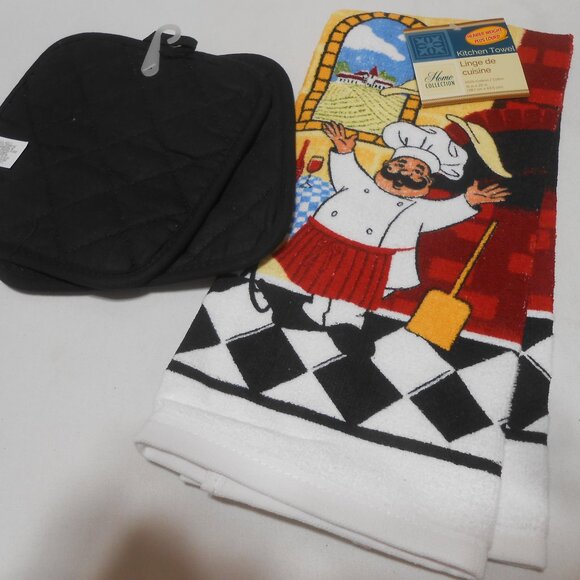 HOME COLLECTION NEW LOT "FAT ITALIAN CHEF DESIGN" KITCHEN TOWEL & POT HOLDERS 🎁 - Picture 5 of 9